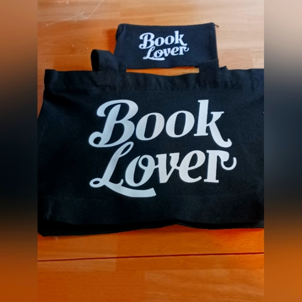 Black 'Book Lover' Tote Bag Set